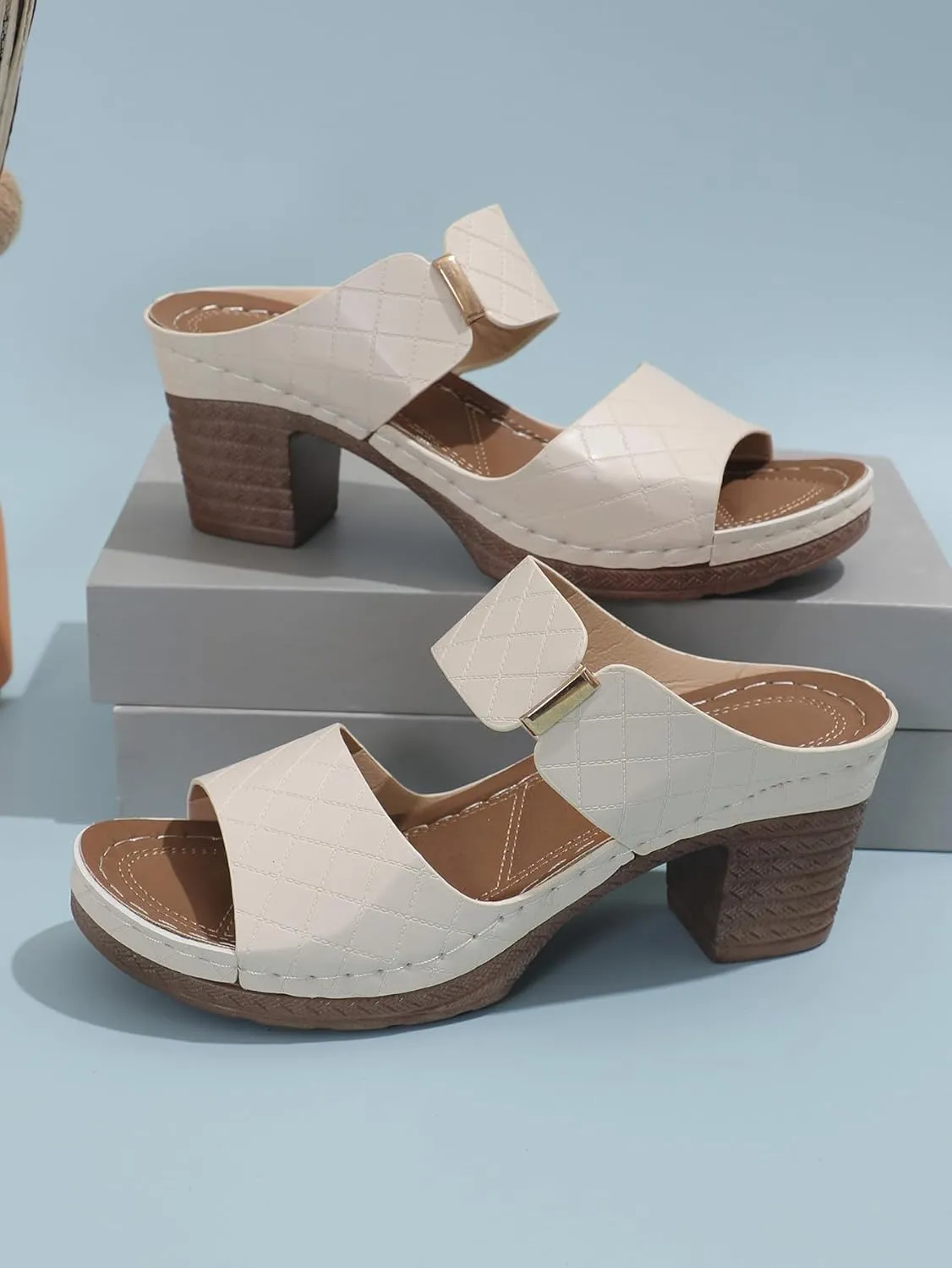 Wedge Sandals For Women 2025 Comfortable Open Toe Ankle Strap Chunky Heel Party Dress Wedding Pumps Shoes Block Heels