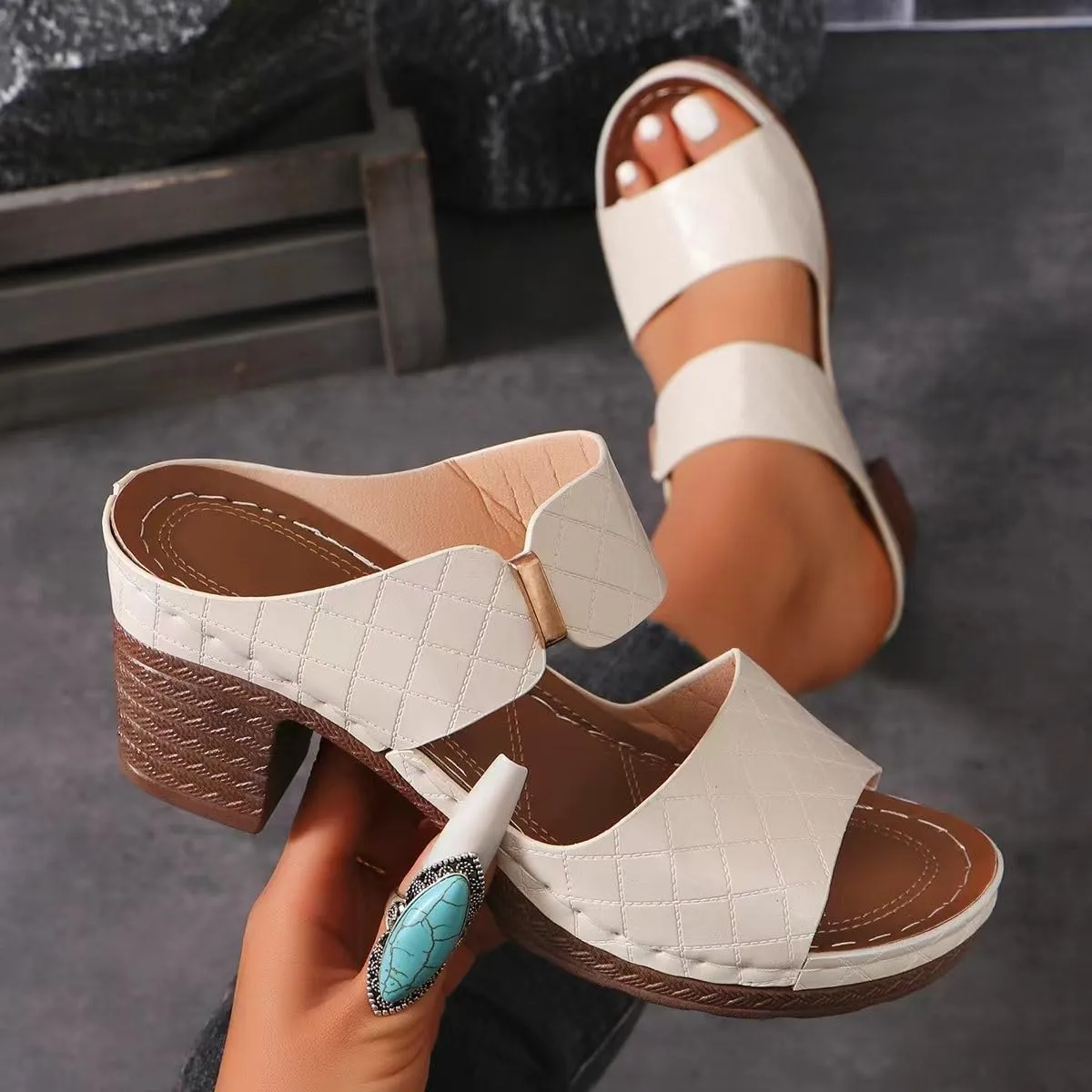 Wedge Sandals For Women 2025 Comfortable Open Toe Ankle Strap Chunky Heel Party Dress Wedding Pumps Shoes Block Heels
