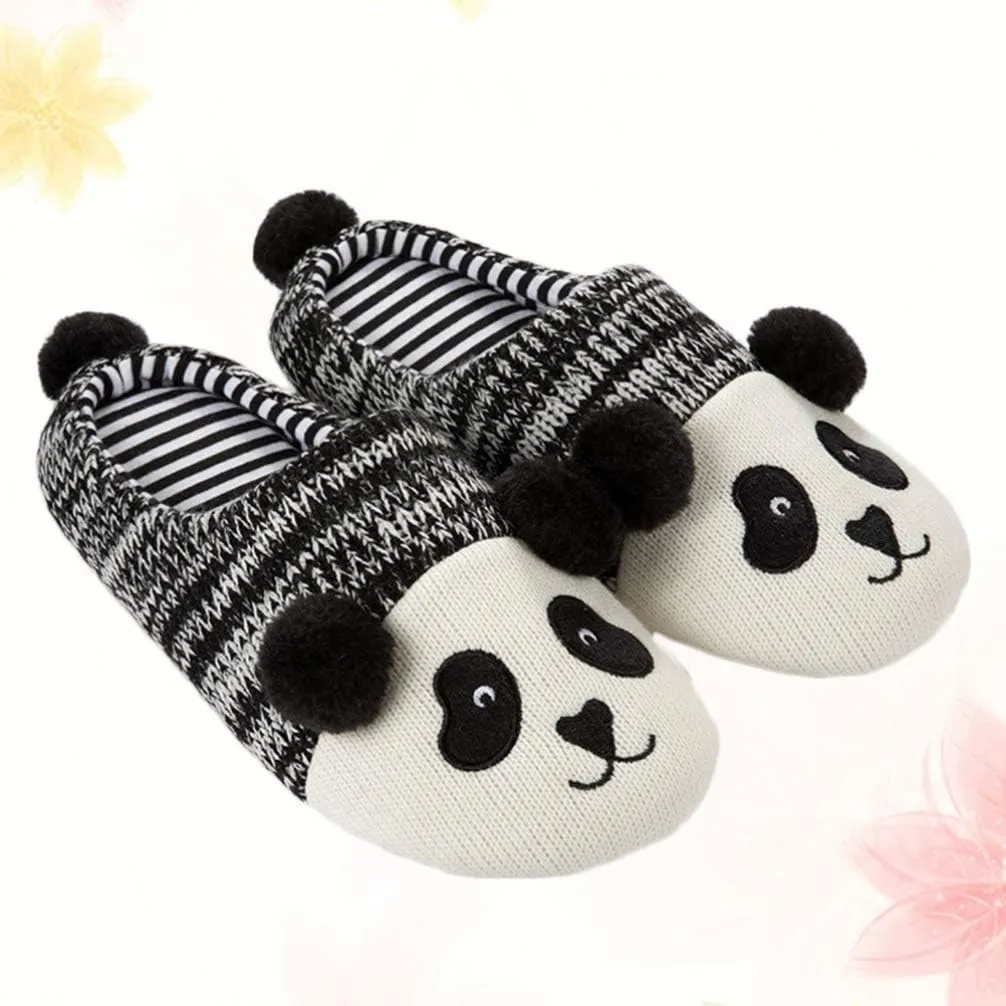 Winter Home Shoes Animal Slippers Cotton Slipper Fuzzy Slippers for Kids Non Slip Slippers Ladies Paw Slippers Adult Couple Slippers Panda Shoes Child Cotton Mop Bow Tie