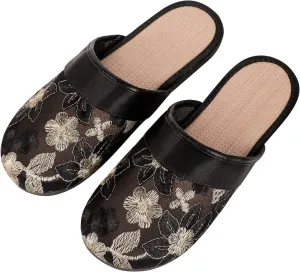 Women Embroidered Slippers Closed Toe Indoor Slipper Ladies Vintage Floral Sandals Mesh Flat Shoes Portable Non-slip Slides