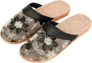 Women Embroidered Slippers Closed Toe Indoor Slipper Ladies Vintage Floral Sandals Mesh Flat Shoes Portable Non-slip Slides