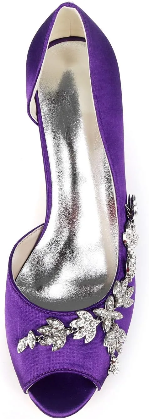 Women Kitten Heels Peep Toe Wedding Shoes Satin Bridal Pumps Formal Party Dress Shoes Y1195-08YL/6041-09YL