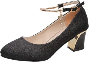 Women Mary Jane Shoes Formal Dress Shoes Chunky Heel Wedding Shoe Closed Toe Work Pumps Work Heels