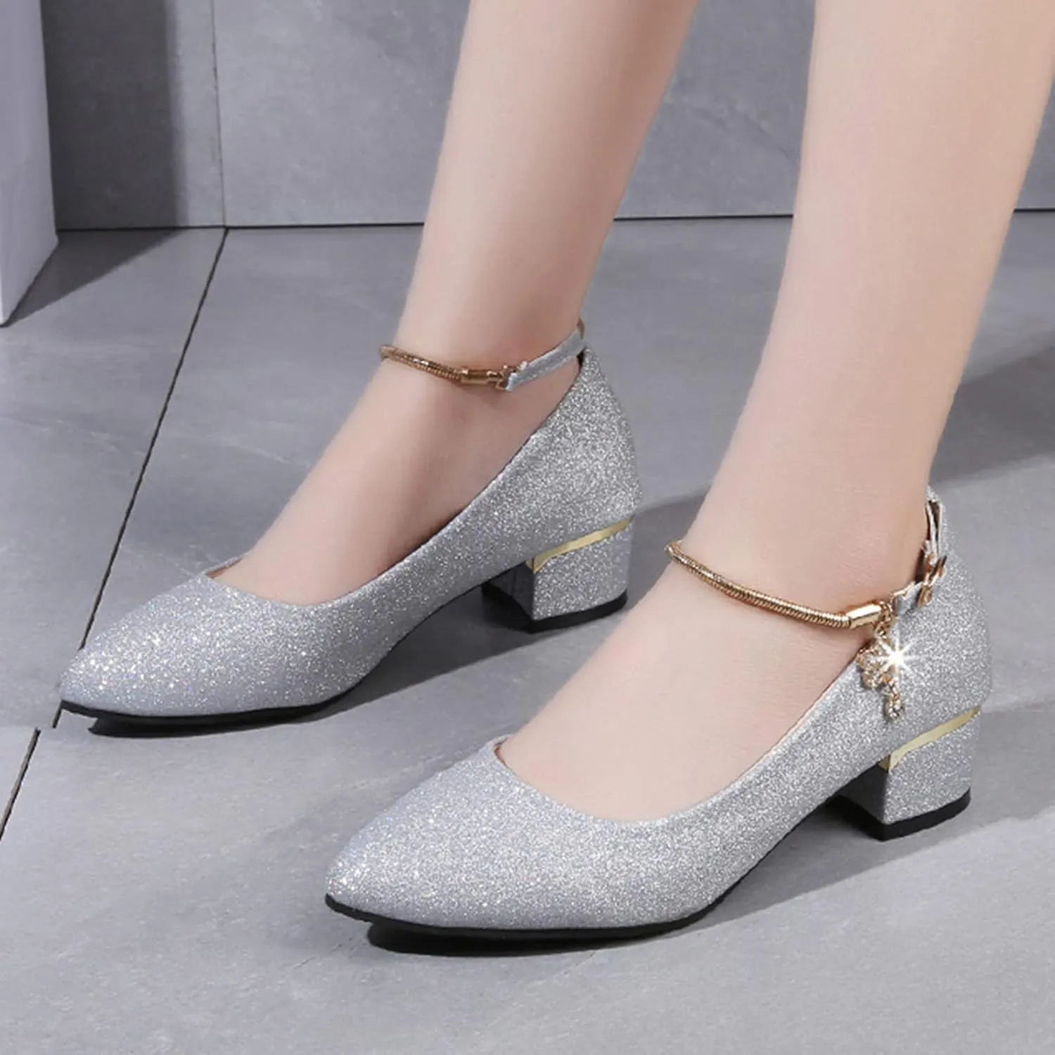 Women Mary Jane Shoes Formal Dress Shoes Chunky Heel Wedding Shoe Closed Toe Work Pumps Work Heels