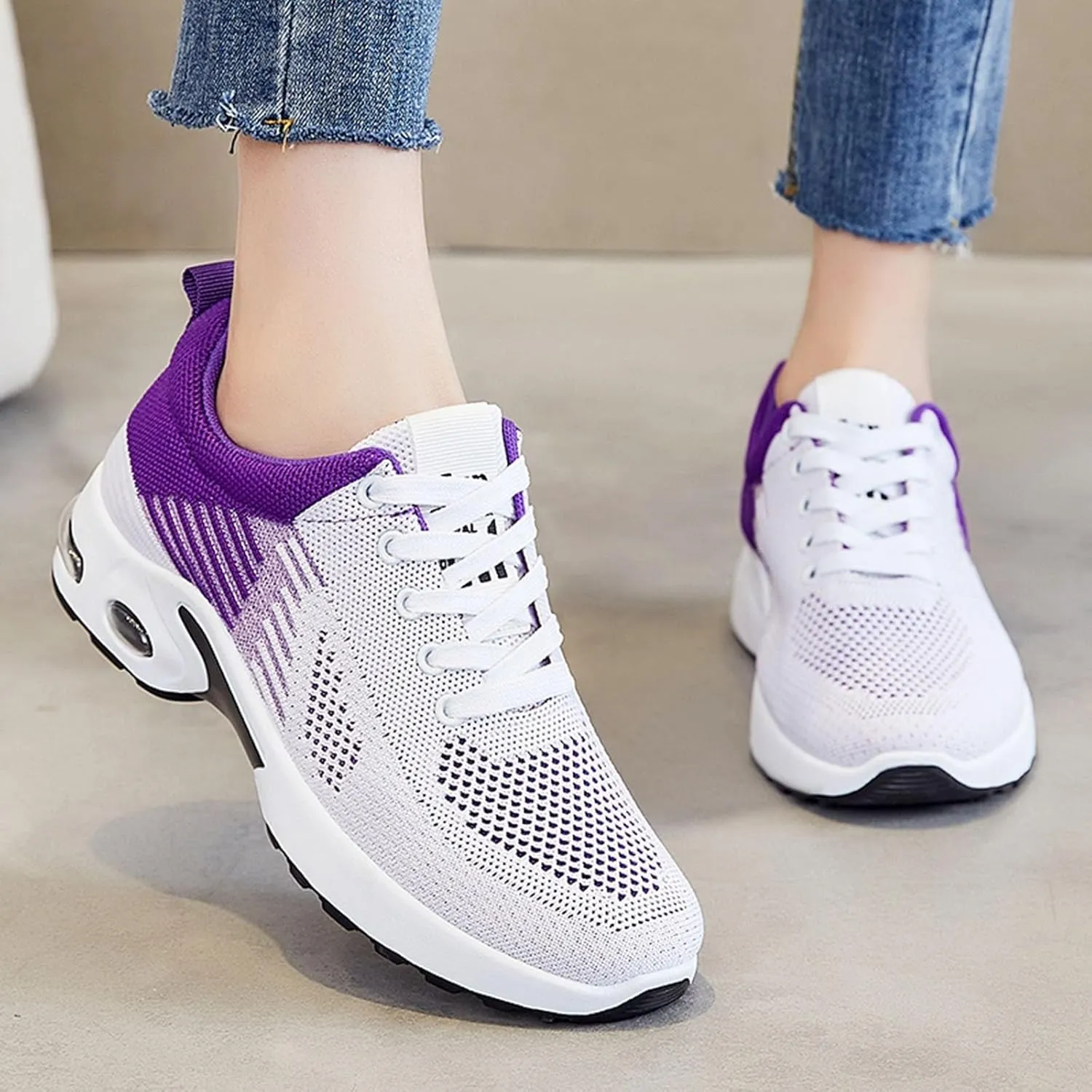 Women's Air Cushion Running Tennis Sneakers Lightweight Fashion Sport Shoes Gym Jogging Breathable Shoe Arch Support Athletic Walking Jogging Shoes Wide Toe Box Sneaker