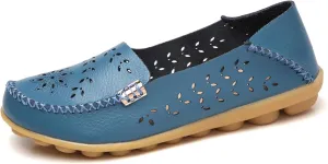 Womens Boat Shoes Casual Breathable Loafers for Walking Slip On Nurse Shoes Comfortable Flat Sandals Hollow Out Faux Leather Summer Shoe for All Day Wear
