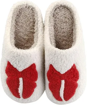 Women's Bow Tie Slippers Bedroom Warm Plush Soft Comfy House Shoes