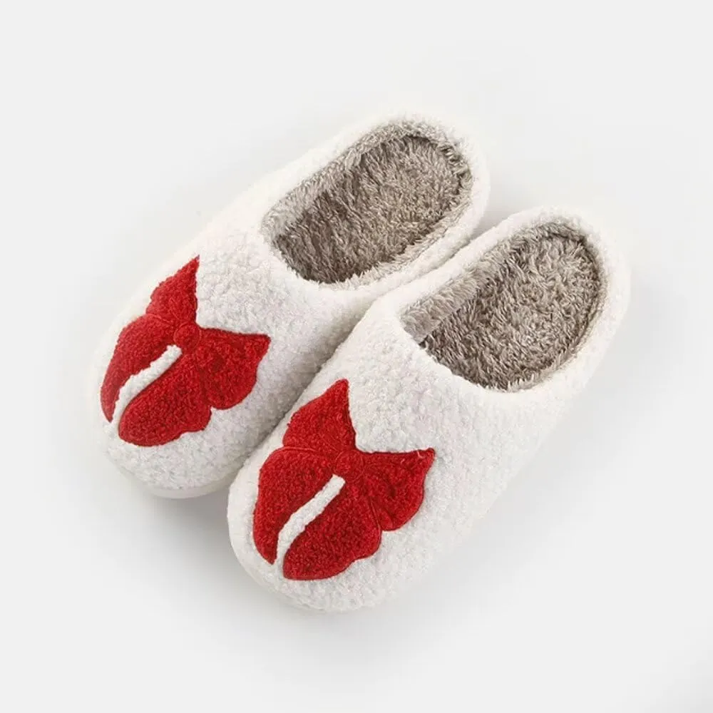 Women's Bow Tie Slippers Bedroom Warm Plush Soft Comfy House Shoes