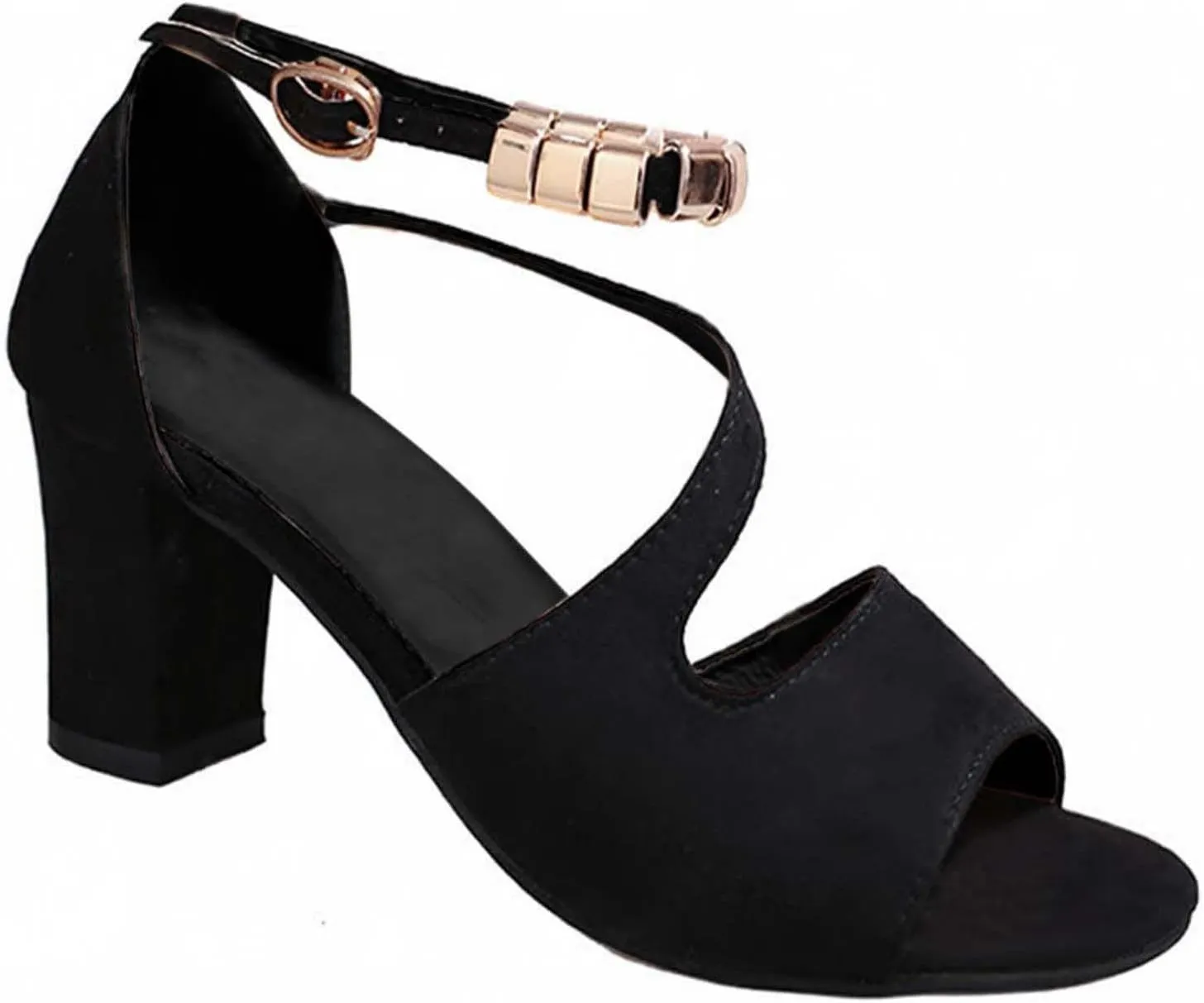 Womens Buckle Strap Chunky Sandals Summer Casual Fish Mouth Peep Toe Beaded Hollow Thick High Heels Sandalias Novelty Comfy Outdoor Ladies Shoes