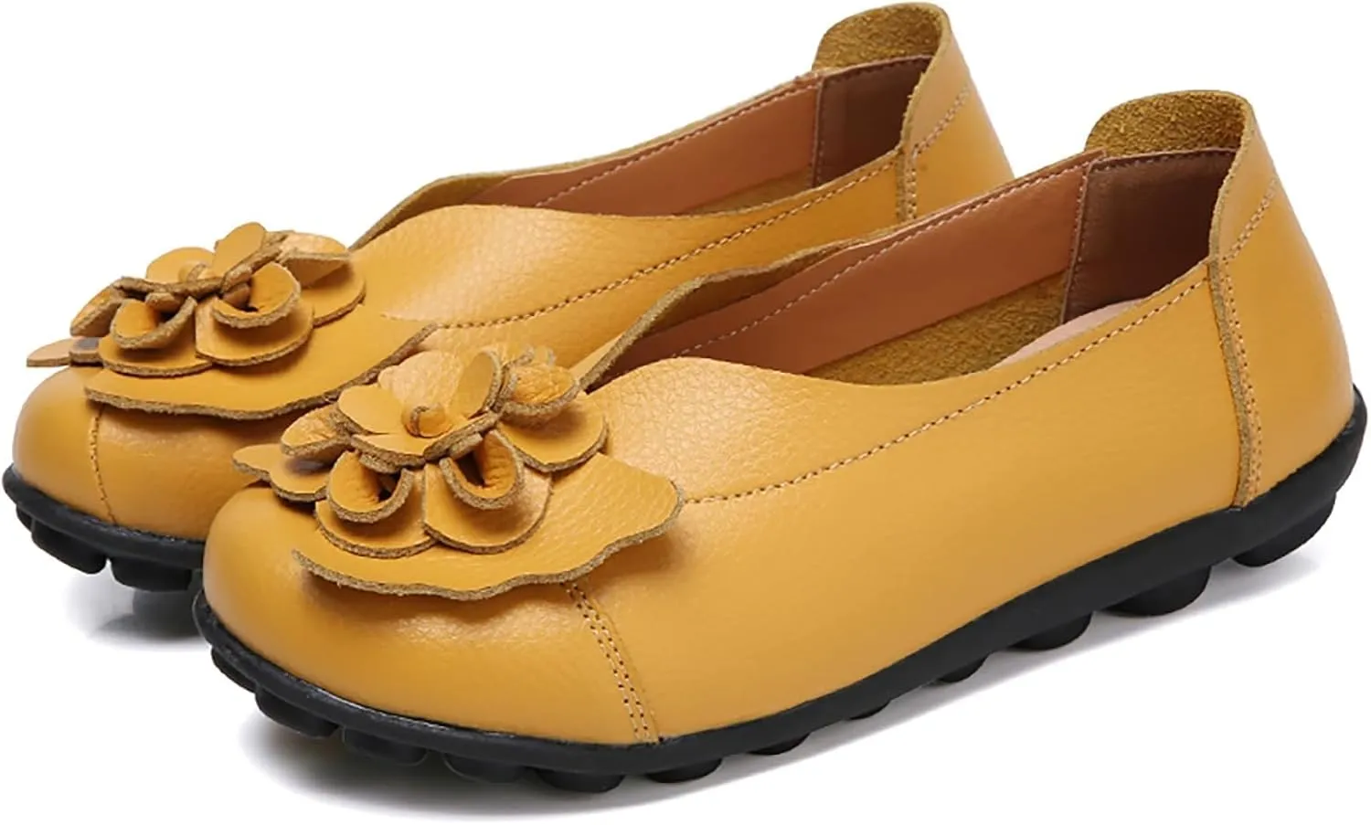Womens Casual Loafers Shoes Round Toe Lightweight Soft Flat Moccasins Shoes Dressy Leather Slip On Comfortable Walking Loafer