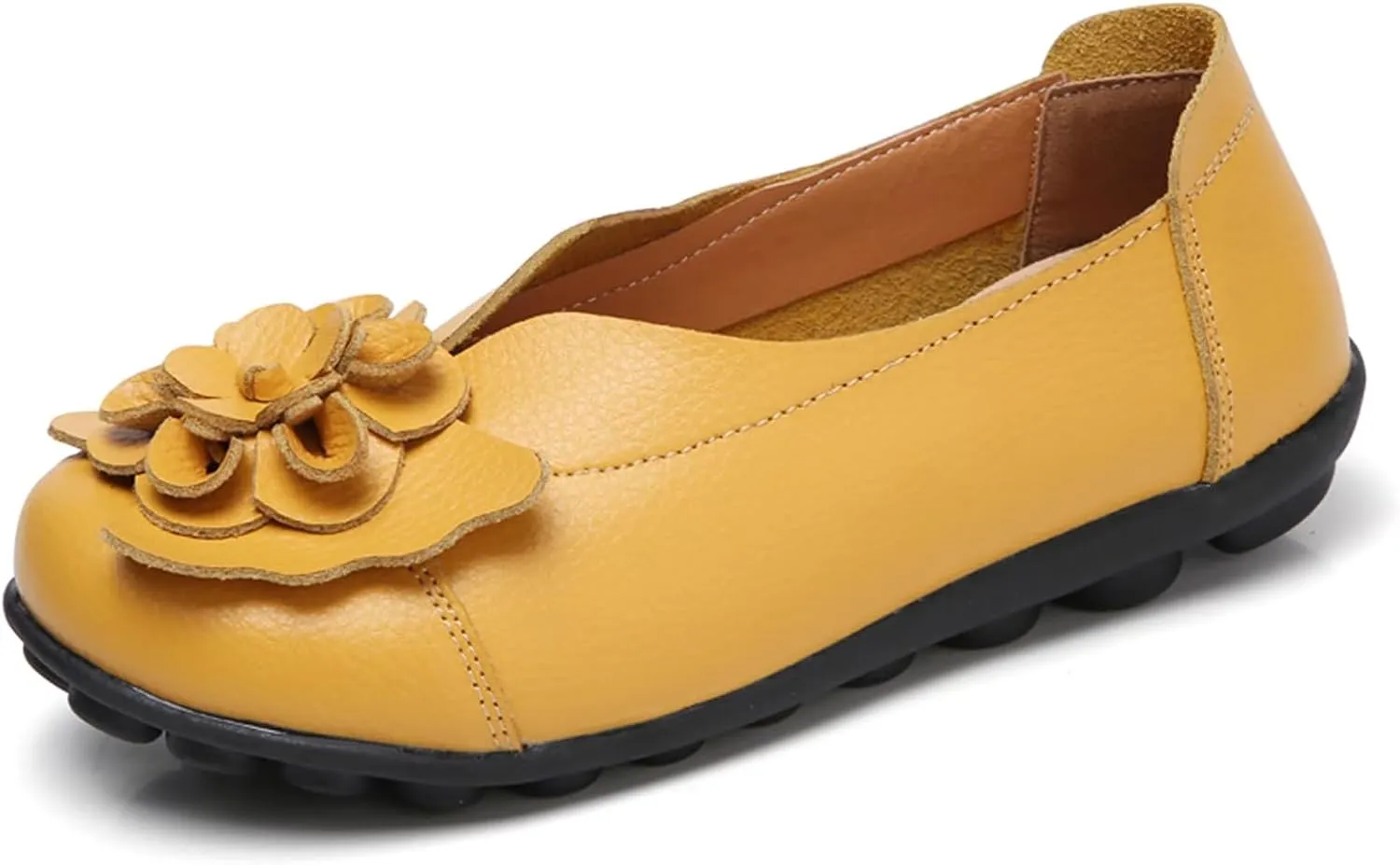 Womens Casual Loafers Shoes Round Toe Lightweight Soft Flat Moccasins Shoes Dressy Leather Slip On Comfortable Walking Loafer