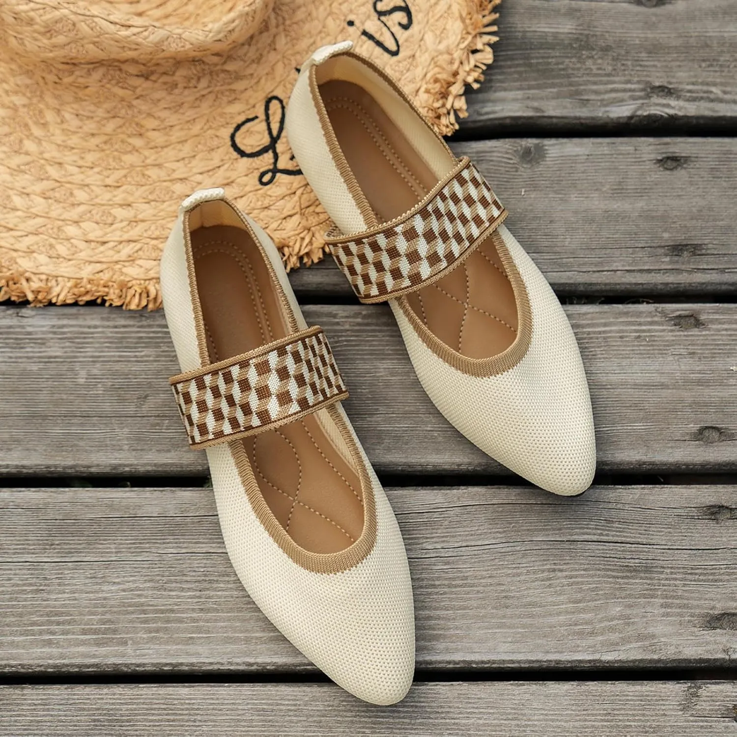Women's Colour Blocking Lattice Shallow Mouth Hollow Flat Bottom Comfortable Single Elegant Shoes Trendy Slip on No Slip