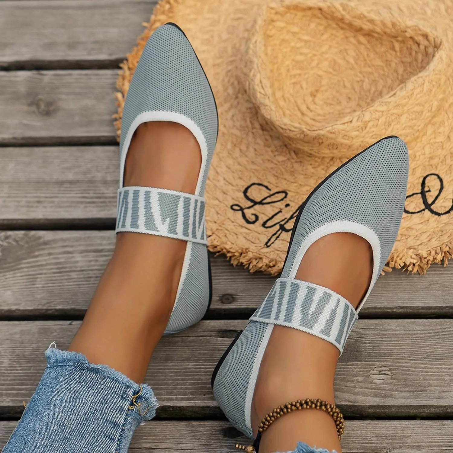 Women's Colour Blocking Lattice Shallow Mouth Hollow Flat Bottom Comfortable Single Elegant Shoes Trendy Slip on No Slip