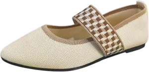 Women's Colour Blocking Lattice Shallow Mouth Hollow Flat Bottom Comfortable Single Elegant Shoes Trendy Slip on No Slip