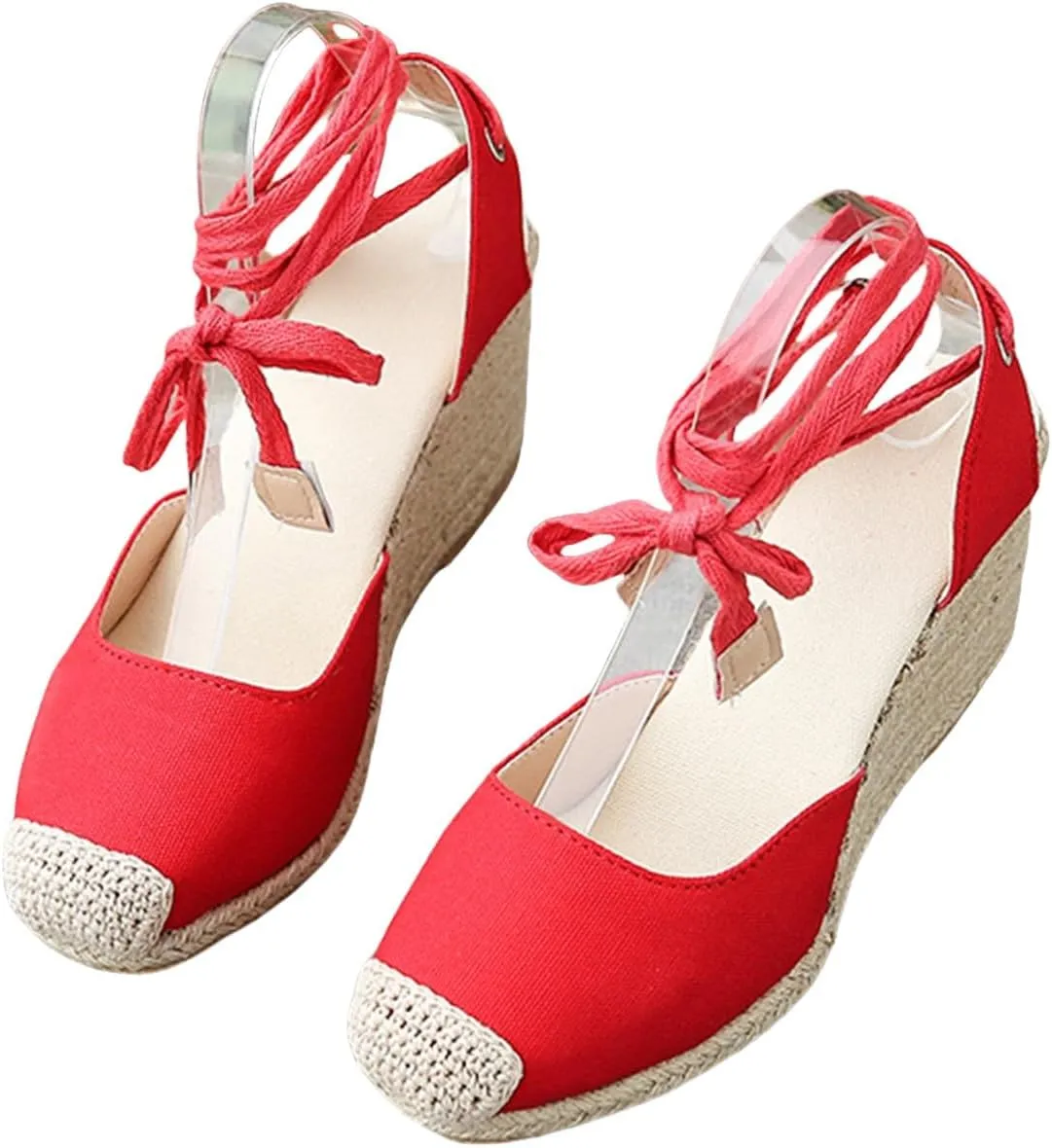 Women's Espadrille Wedge Sandals Lace Up Closed Toe Sandal Ankle Strap Summer Shoes Platform Heeled Shoe Business Work Shoes Dressy Casual Slippers Walking Outdoor Slipper