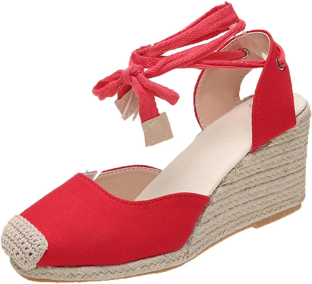 Women's Espadrille Wedge Sandals Lace Up Closed Toe Sandal Ankle Strap Summer Shoes Platform Heeled Shoe Business Work Shoes Dressy Casual Slippers Walking Outdoor Slipper