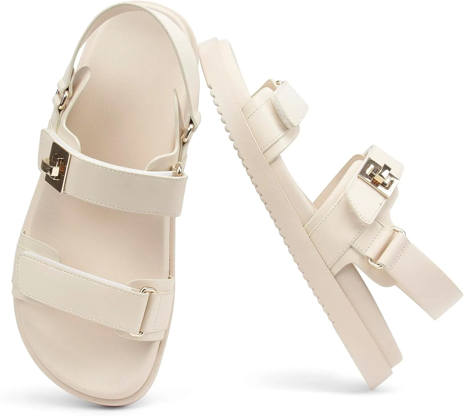 Women's Flat Sandals Adjustable Double Strap Slide Sandals Open Toe Slip on Shoes Resistant Leather Footbed Comfort Sandals Dressy for Summer Beach Vacation