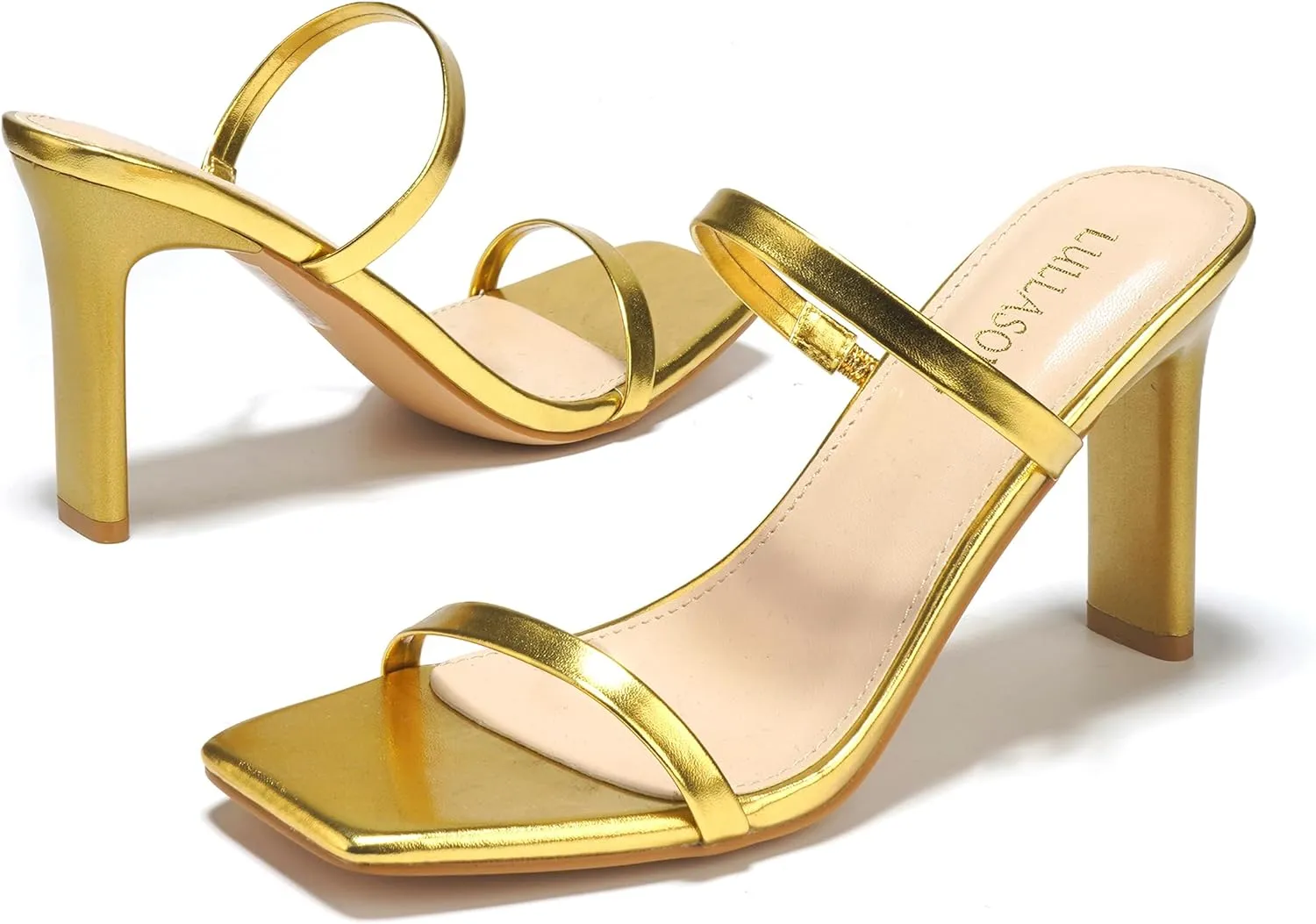 Women's Heels Sandals Block Chunky Mid Heels Slip On Slides 3.5 Inch Heeled Square Open Toe Sandals for Women