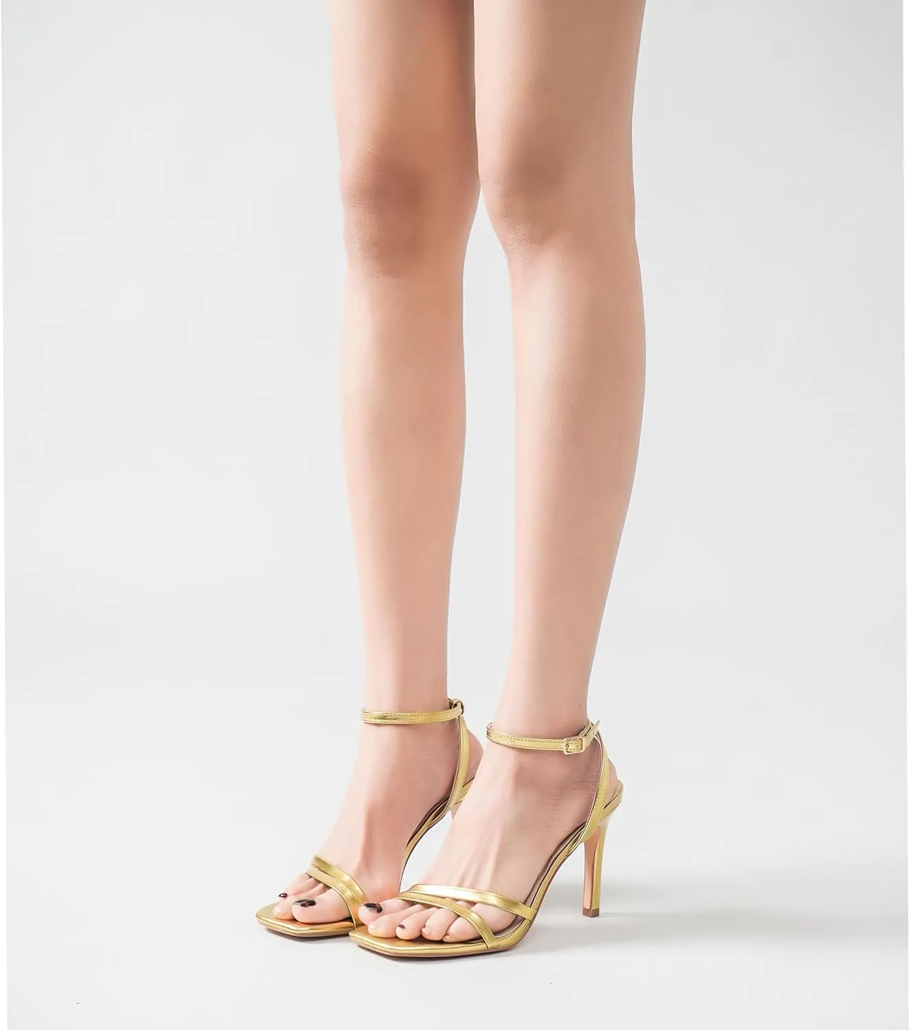 Women's Heels Strappy Ankle Strap High Heels 3.5 Inch Heeled Square Open Toe Sandals for Women