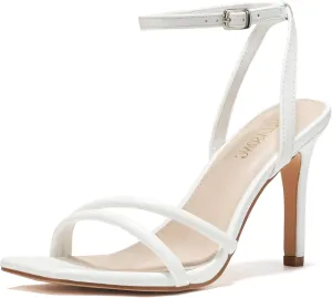 Women's Heels Strappy Ankle Strap High Heels 3.5 Inch Heeled Square Open Toe Sandals for Women