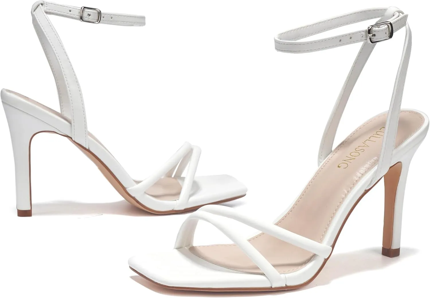 Women's Heels Strappy Ankle Strap High Heels 3.5 Inch Heeled Square Open Toe Sandals for Women