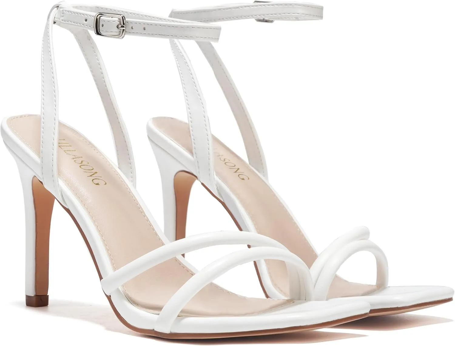 Women's Heels Strappy Ankle Strap High Heels 3.5 Inch Heeled Square Open Toe Sandals for Women