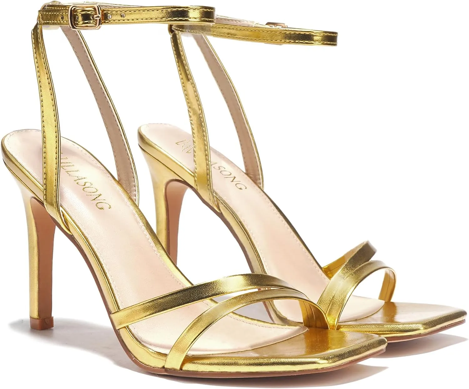 Women's Heels Strappy Ankle Strap High Heels 3.5 Inch Heeled Square Open Toe Sandals for Women