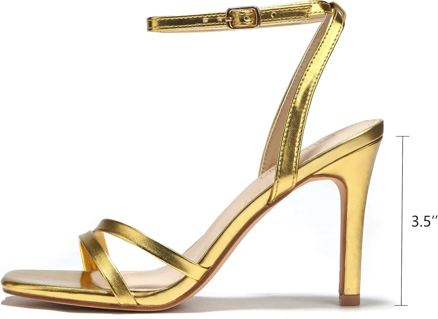 Women's Heels Strappy Ankle Strap High Heels 3.5 Inch Heeled Square Open Toe Sandals for Women