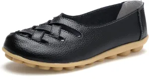 Women's Leather Loafers Walking Casual Orthopedic Loafers Summer Breathable Driving Flats Comfortable Slip On Baech Shoes
