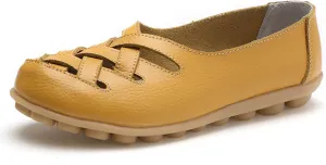 Women's Leather Loafers Walking Casual Orthopedic Loafers Summer Breathable Driving Flats Comfortable Slip On Baech Shoes