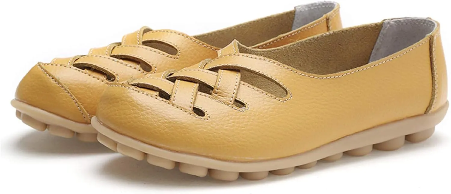 Women's Leather Loafers Walking Casual Orthopedic Loafers Summer Breathable Driving Flats Comfortable Slip On Baech Shoes