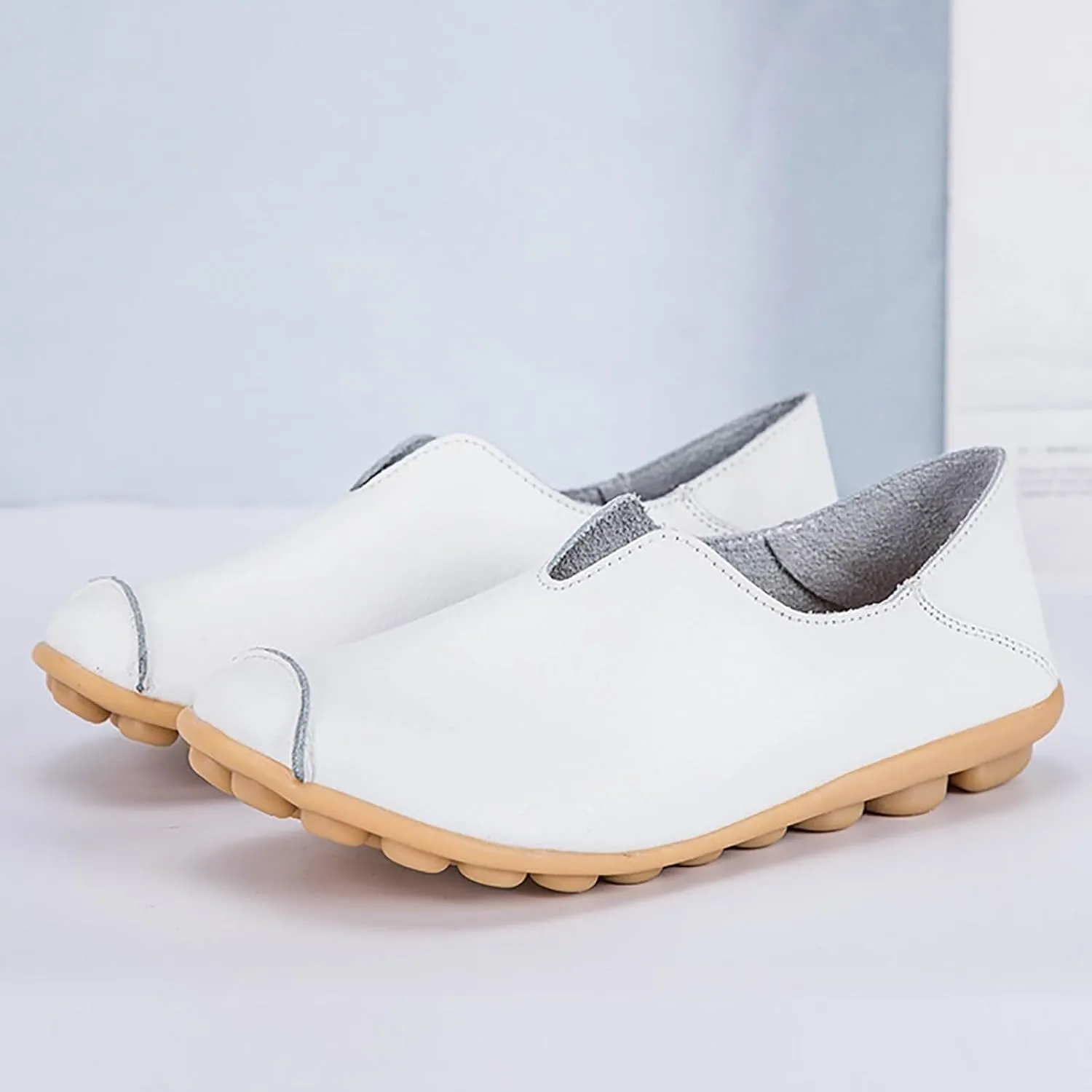 Womens Leather Shoes Casual Dressy Comfortable Loafers Summer Slip On Walking Driving Flats Lightweight Work Shoes 2025 Fashion