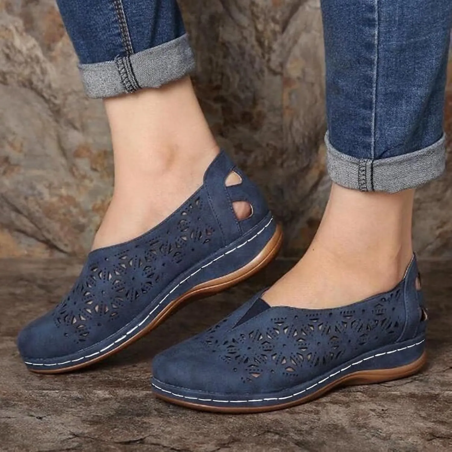 Womens Loafers Comfortable Dressy Wide Width Hollow Out Closed Toe Shoes Breathable Walking Sandals Slip On Summer Sandals Soft Flats for Women Casual Lightweight