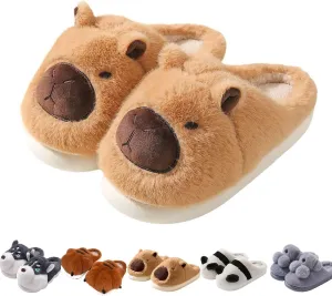 Womens Mens Animal Slippers Cute Cartoon Slippers Winter Warm Animal Couple Slippers Plush Fuzzy Cat Paw Slippers
