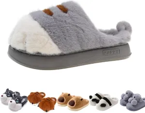 Womens Mens Animal Slippers Cute Cartoon Slippers Winter Warm Animal Couple Slippers Plush Fuzzy Cat Paw Slippers