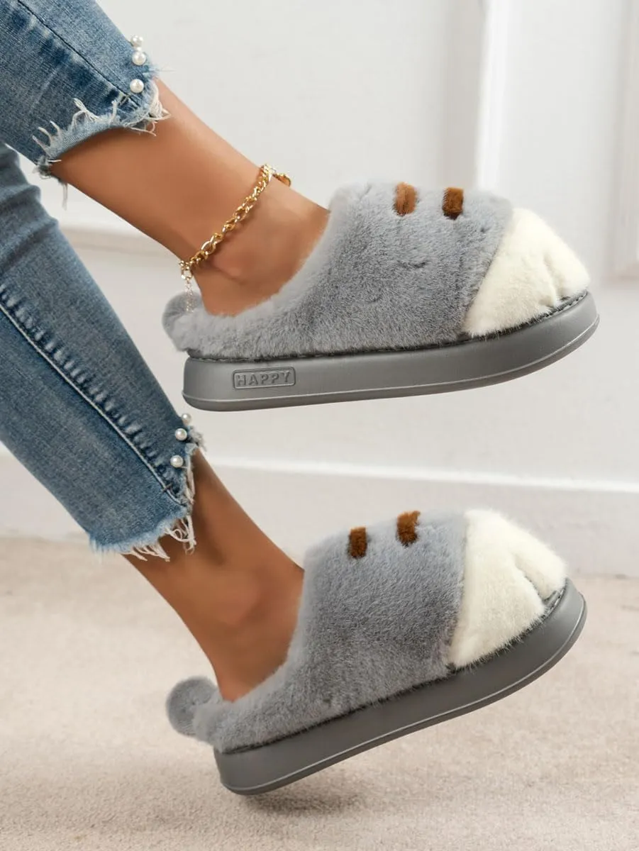 Womens Mens Animal Slippers Cute Cartoon Slippers Winter Warm Animal Couple Slippers Plush Fuzzy Cat Paw Slippers