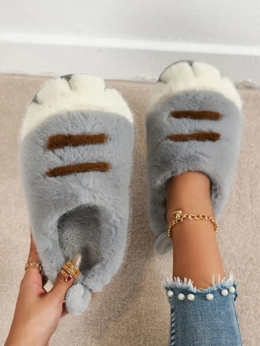 Womens Mens Animal Slippers Cute Cartoon Slippers Winter Warm Animal Couple Slippers Plush Fuzzy Cat Paw Slippers