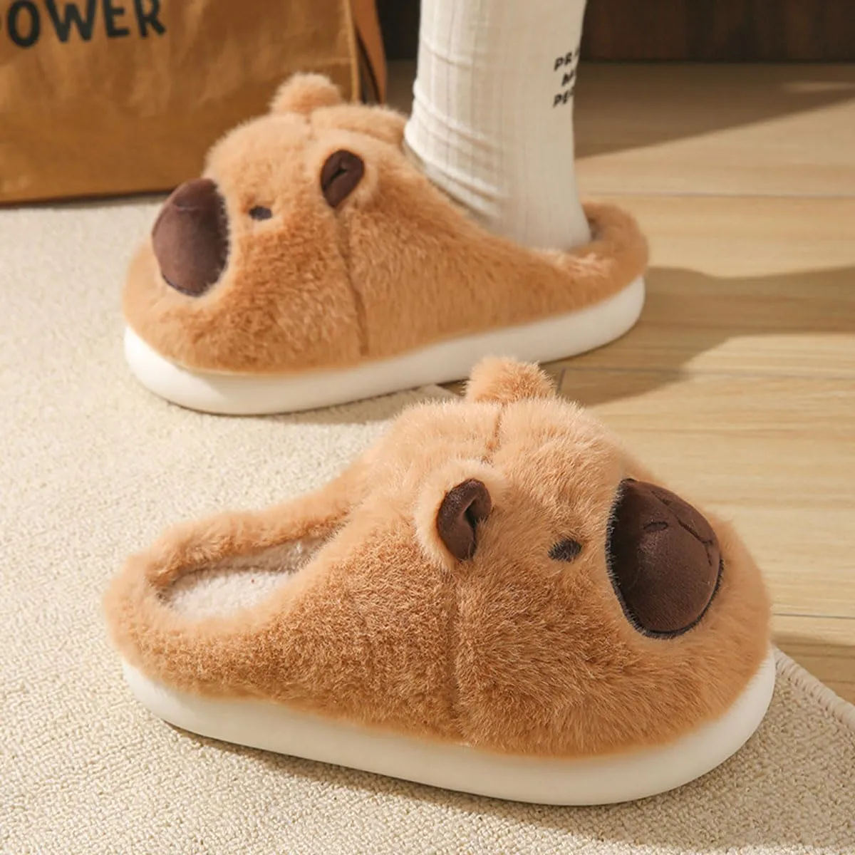 Womens Mens Animal Slippers Cute Cartoon Slippers Winter Warm Animal Couple Slippers Plush Fuzzy Cat Paw Slippers