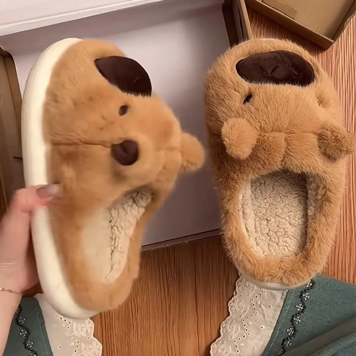 Womens Mens Animal Slippers Cute Cartoon Slippers Winter Warm Animal Couple Slippers Plush Fuzzy Cat Paw Slippers
