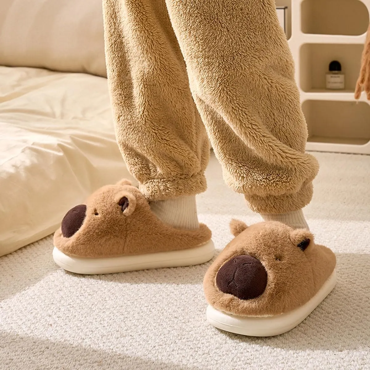 Womens Mens Animal Slippers Cute Cartoon Slippers Winter Warm Animal Couple Slippers Plush Fuzzy Cat Paw Slippers