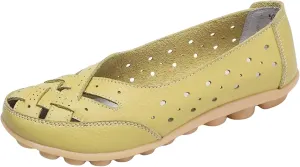 Womens Orthopedic Loafers in Breathable Leather Comfortable Hollow Soft Flats Sandals Summer Casual Slip-On Shoes