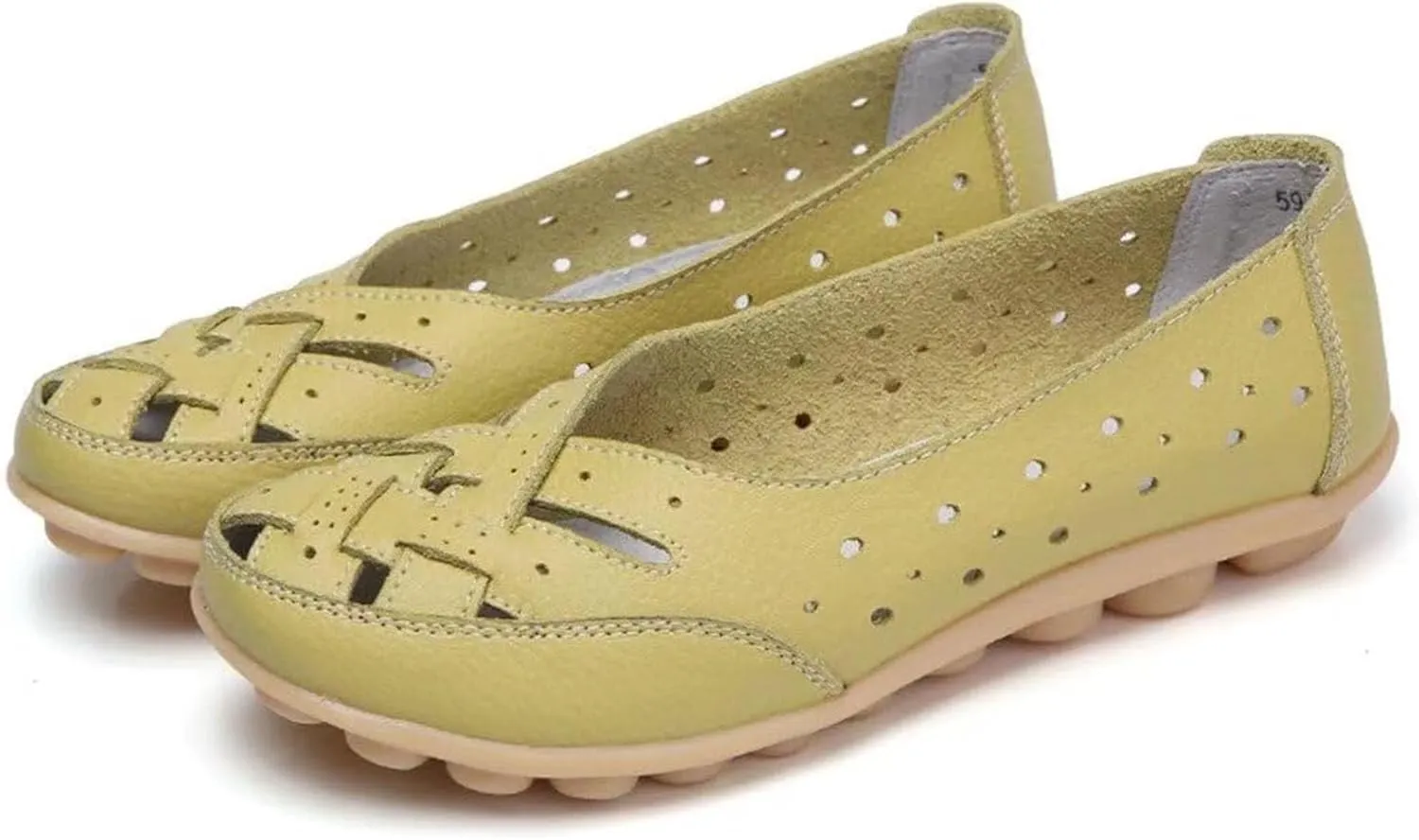 Womens Orthopedic Loafers in Breathable Leather Comfortable Hollow Soft Flats Sandals Summer Casual Slip-On Shoes