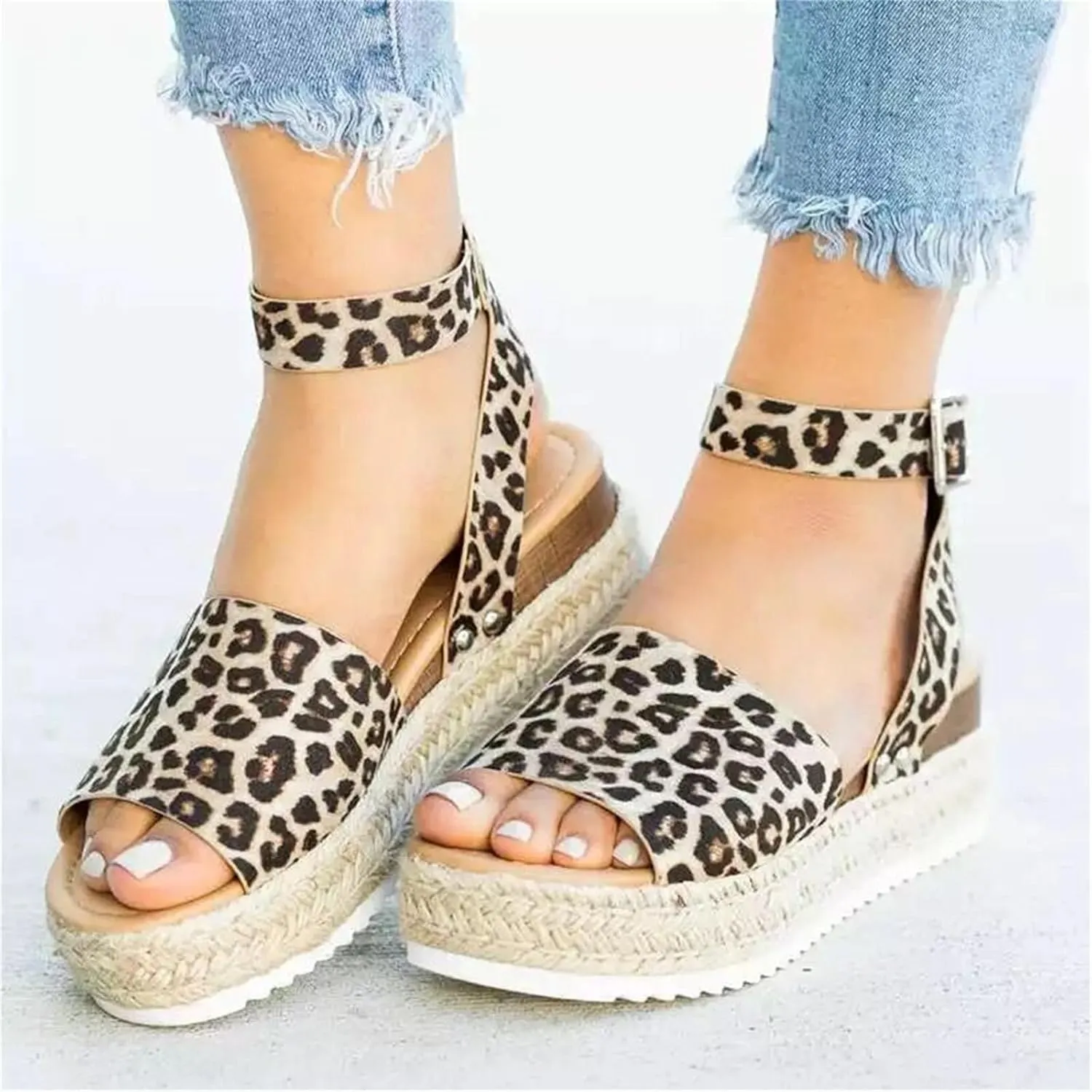 Womens Platform Sandals Comfortable Arch Support Wedge Sandals Summer Buckle Casual Sandal Open Toe Espadrilles Boho Summer Beach Shoes Comfortable Outdoor Walking Shoes