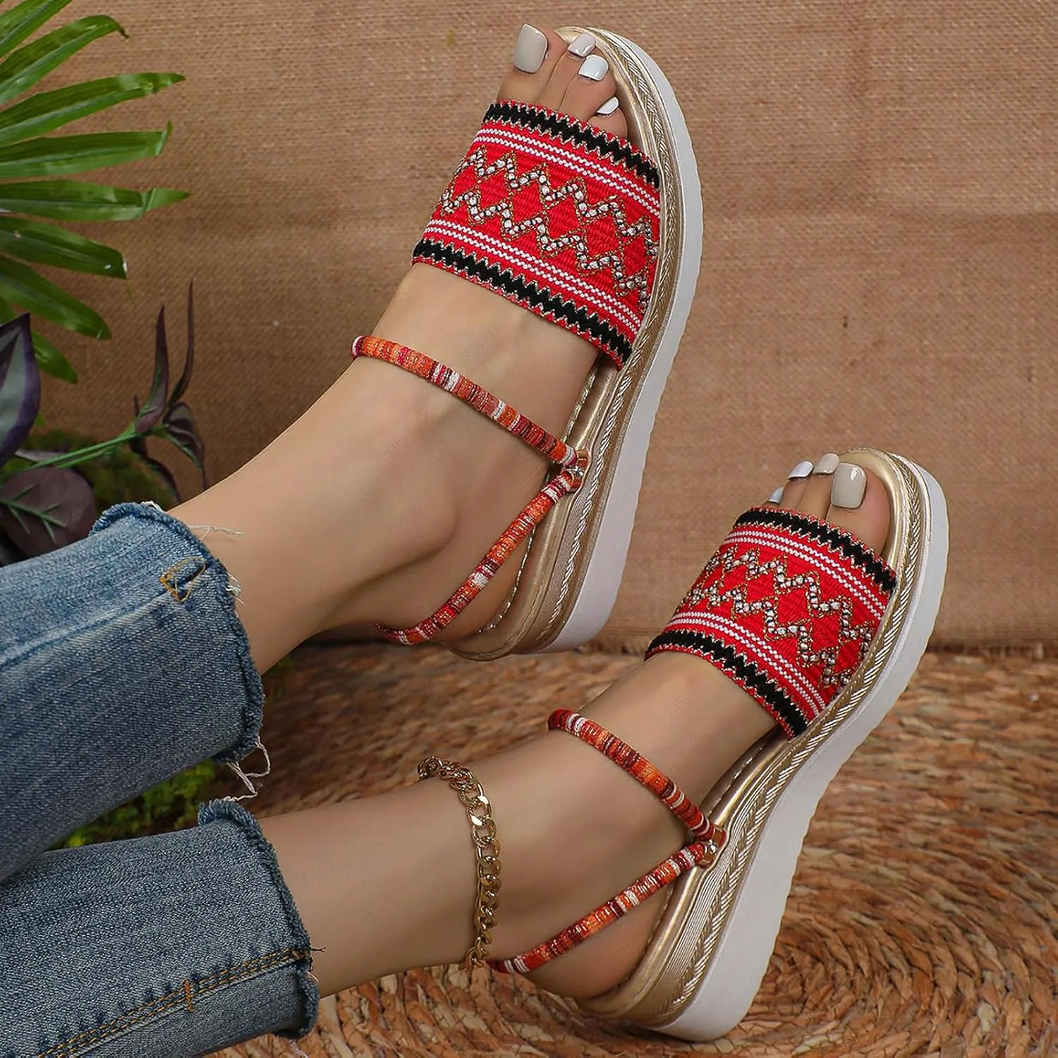 Women's Thick Bottom Sandals Summer Outdoor Camping Walking Beach Sandal Orthopedic Sandals with Arch Support