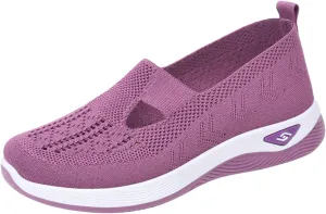 Womens Walking Shoes Woven Orthopedic Breathable Soft Shoe Comfortable Arch Support Sneakers Air Cushion Athletic Shoes Hands Free Slip in Sneaker Mesh Running Trainers Anti-Skid Sports Sneakers