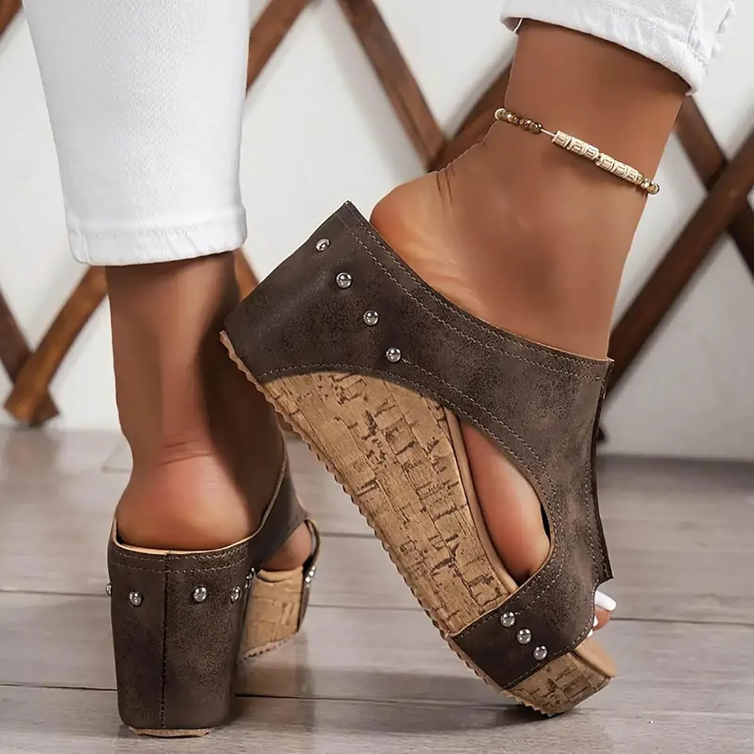 Womens Wedge Platform Slide On Sandals Open Toe Casual Summer Slide Platform Sandals Dressy High Heel Beach Sandal Comfortable Wedges Shoe Mules