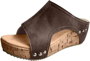 Womens Wedge Platform Slide On Sandals Open Toe Casual Summer Slide Platform Sandals Dressy High Heel Beach Sandal Comfortable Wedges Shoe Mules