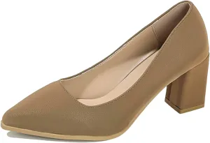 Womens Work Heels Nude Block Heel Loafers Close Toed Chunky Pumps Dress Shoes Suede Office Shoes Slip On Loafer