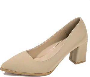 Womens Work Heels Nude Block Heel Loafers Close Toed Chunky Pumps Dress Shoes Suede Office Shoes Slip On Loafer