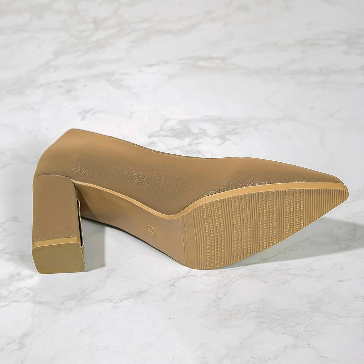 Womens Work Heels Nude Block Heel Loafers Close Toed Chunky Pumps Dress Shoes Suede Office Shoes Slip On Loafer